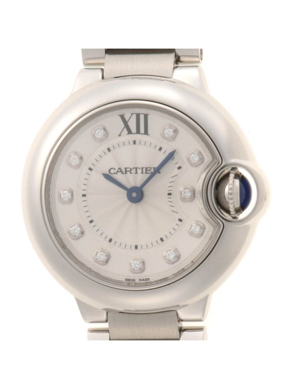 Cartier Ballon Bleu SM Watch SS Stainless Steel Silver Diamond Dial Quartz